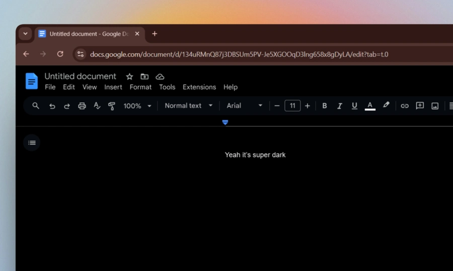 Google docs in dark theme
